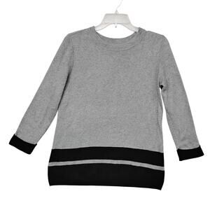 Liz Claiborne Sweater Top Size Medium Gray and Black Colorblock 3/4 Sleeve